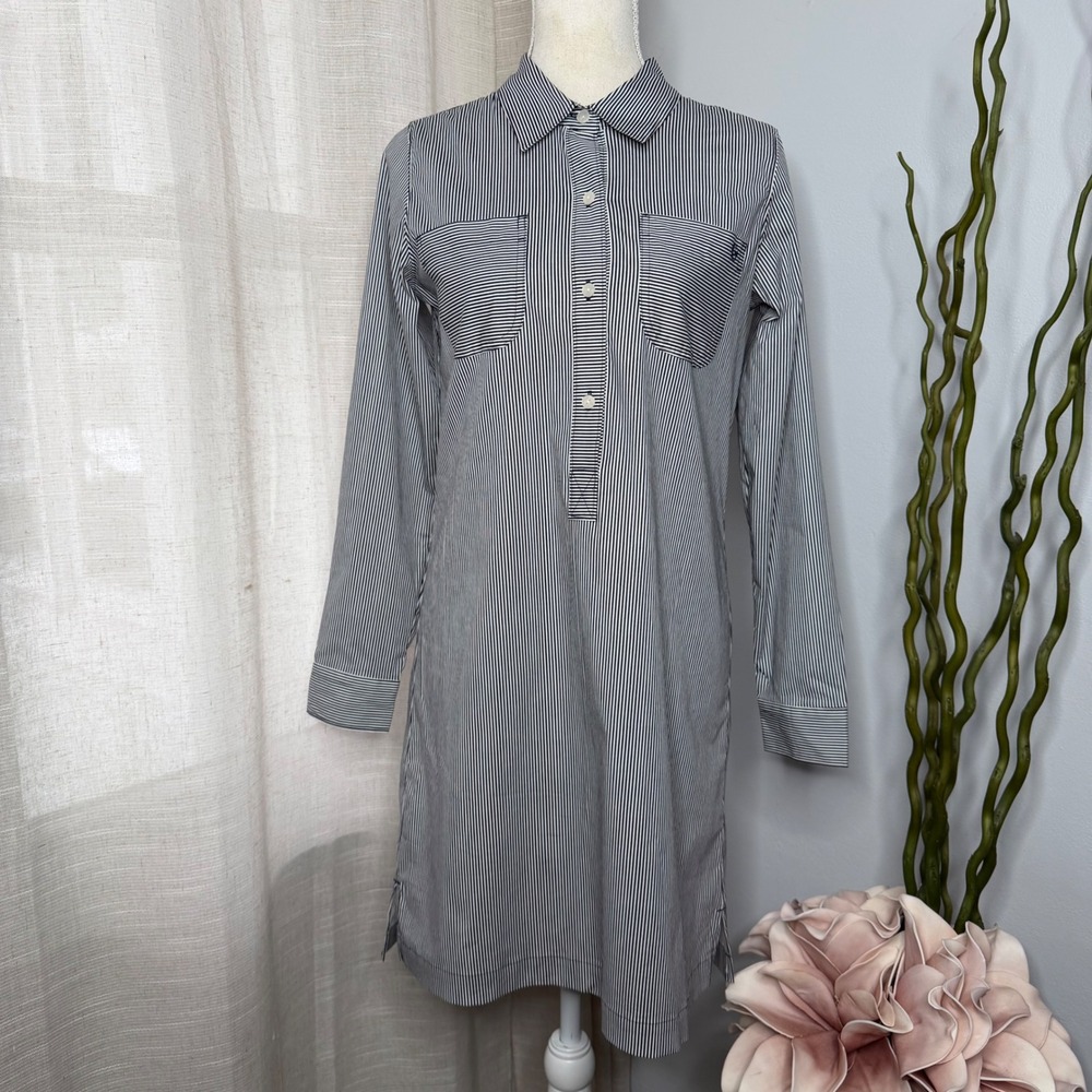 Spartina‎ 449 Poplin Shirt Dress Popover Striped Navy Blue White Women's SMALL